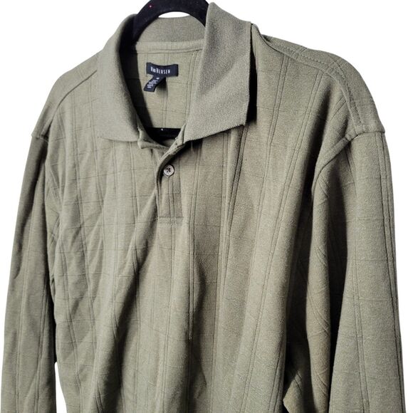 Van Heusen Mens Sz M Green Solid Long Sleeve Collared Polo Shirt - Picture 3 of 11